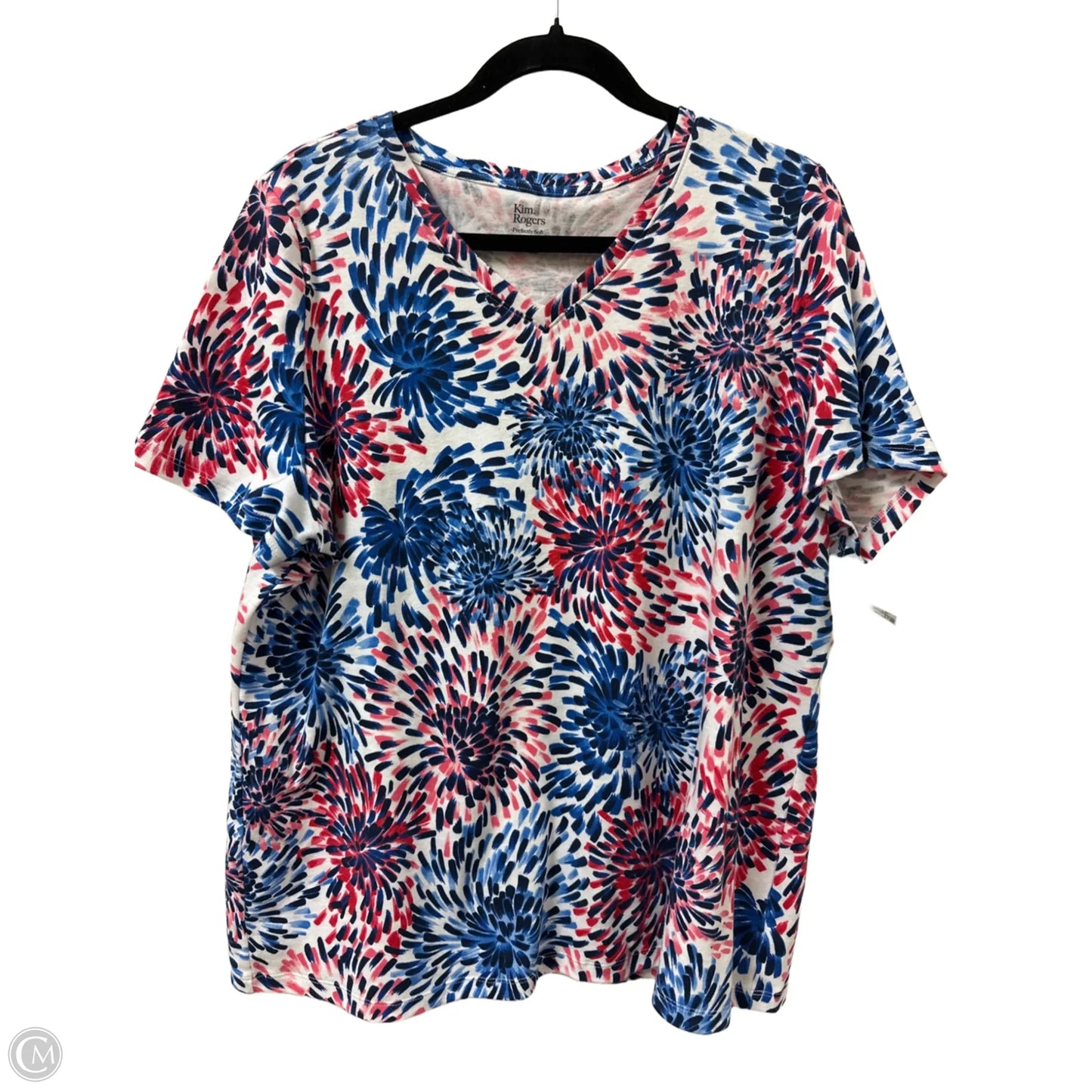 Top Short Sleeve By Kim Rogers In Blue & Red, Size: Xl
