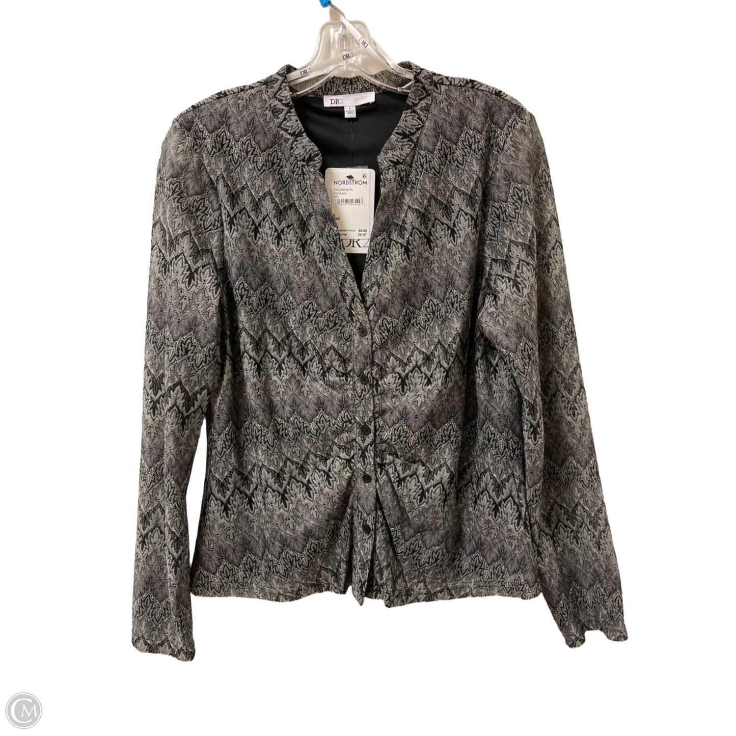 Blouse Long Sleeve By Dr2 In Grey, Size: L
