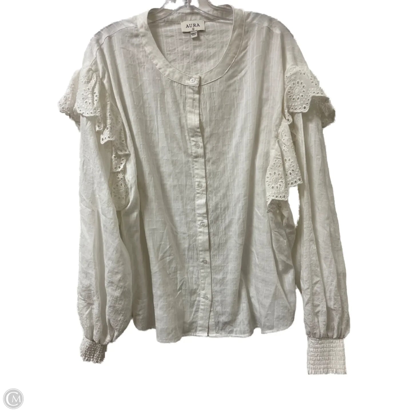 Blouse Long Sleeve By Clothes Mentor In White, Size: L