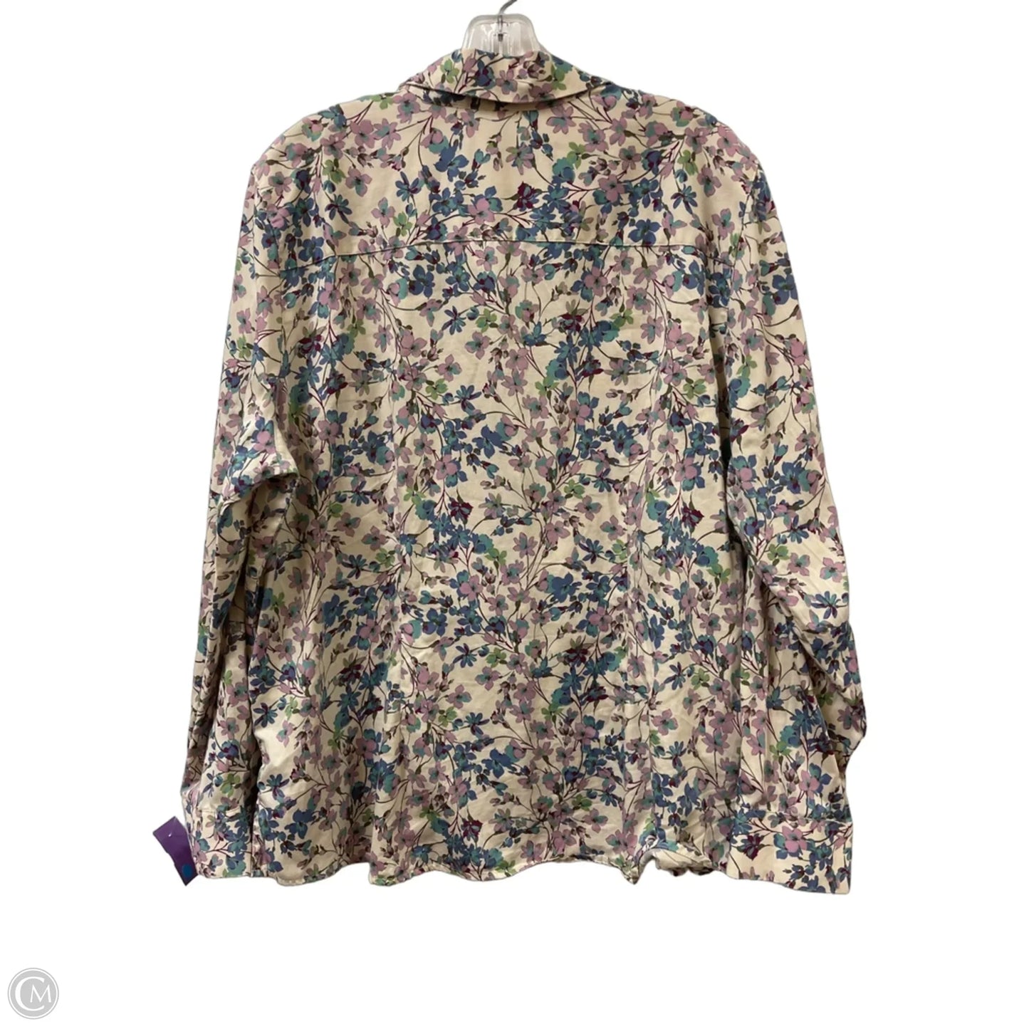 Top Long Sleeve By Foxcroft In Cream & Purple, Size: 2x