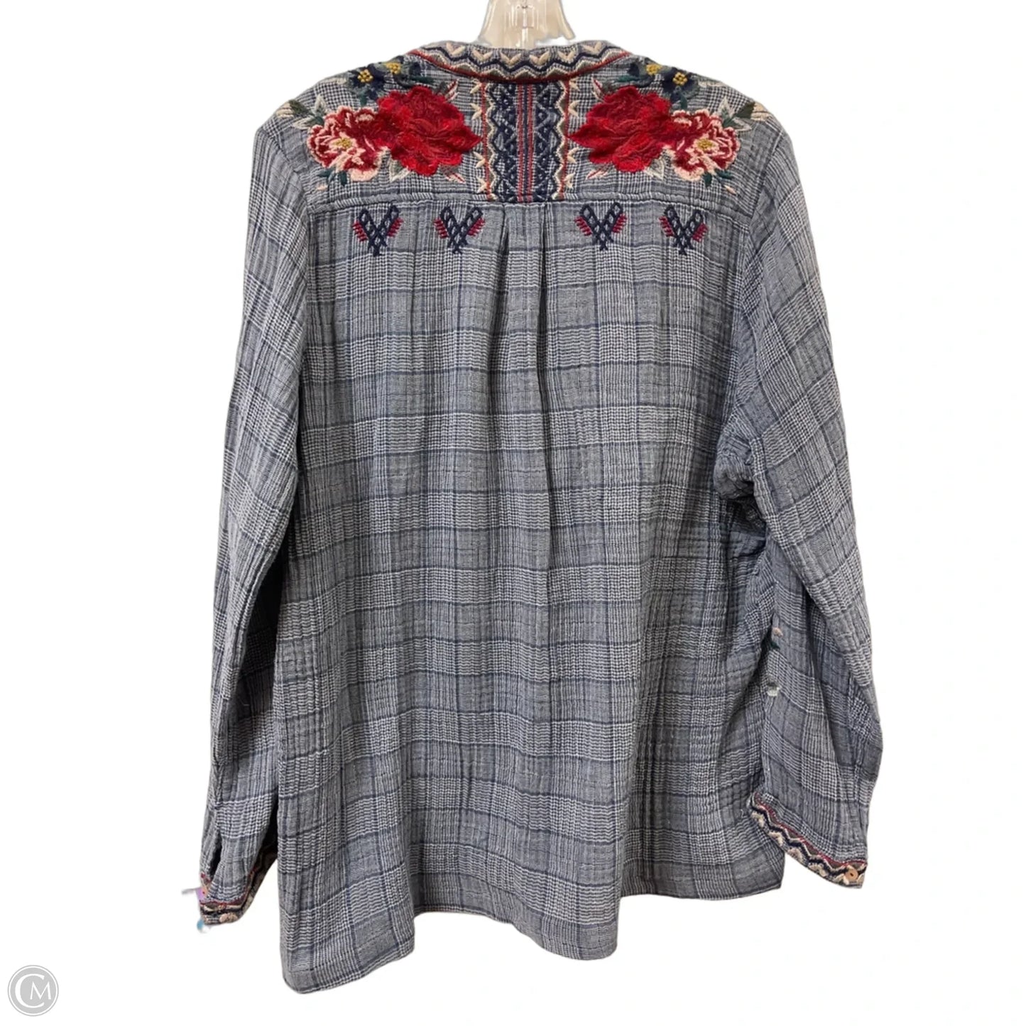 Blouse Designer By Johnny Was In Blue, Size: L