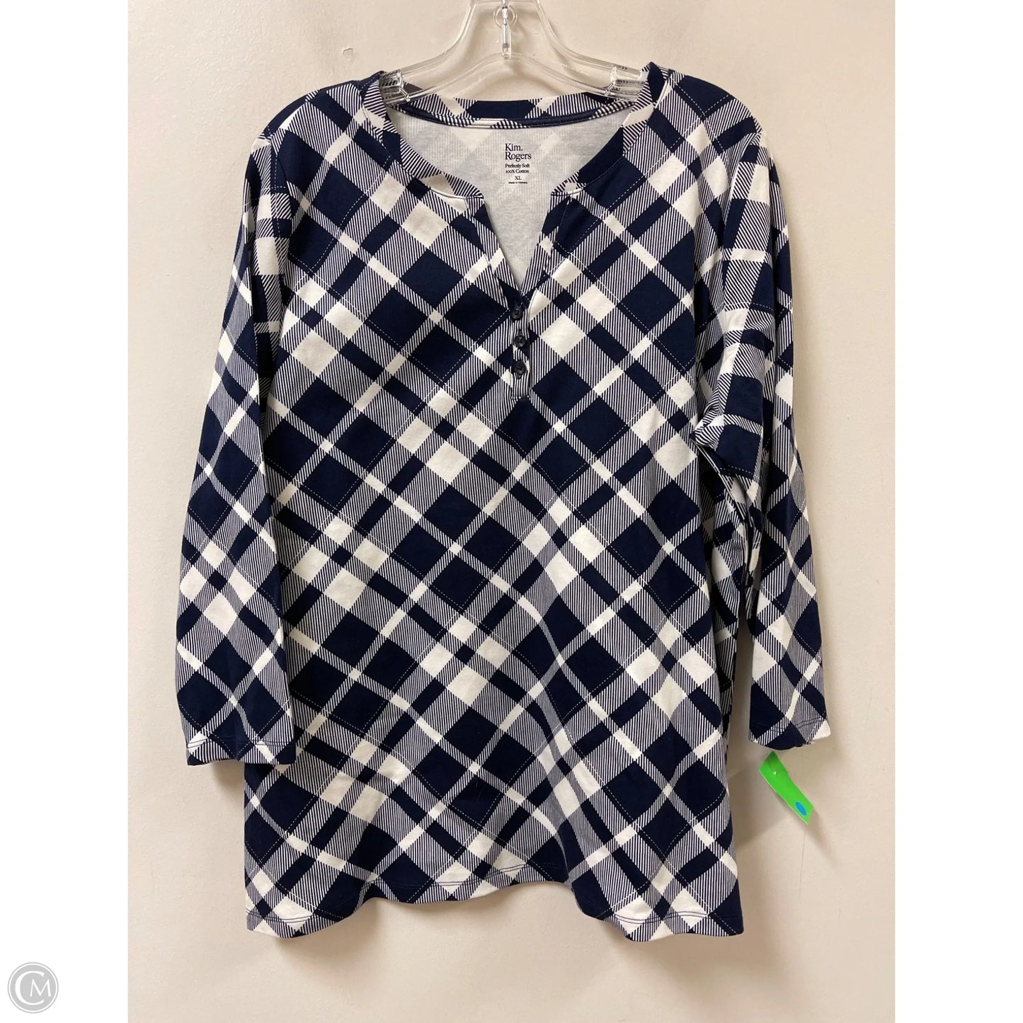 Top Long Sleeve By Kim Rogers In Blue & White, Size: Xl