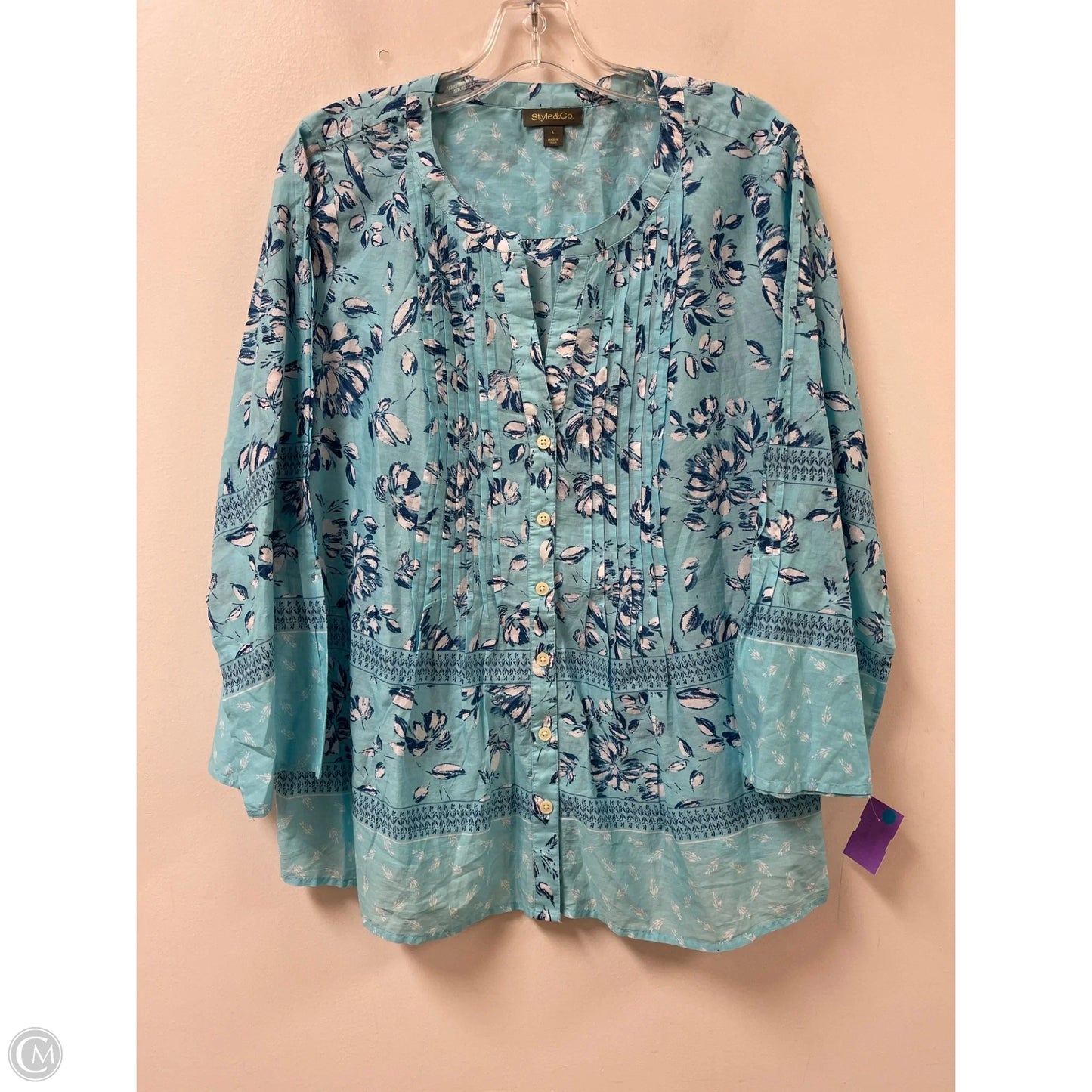 Top Long Sleeve By Style And Company In Blue, Size: L
