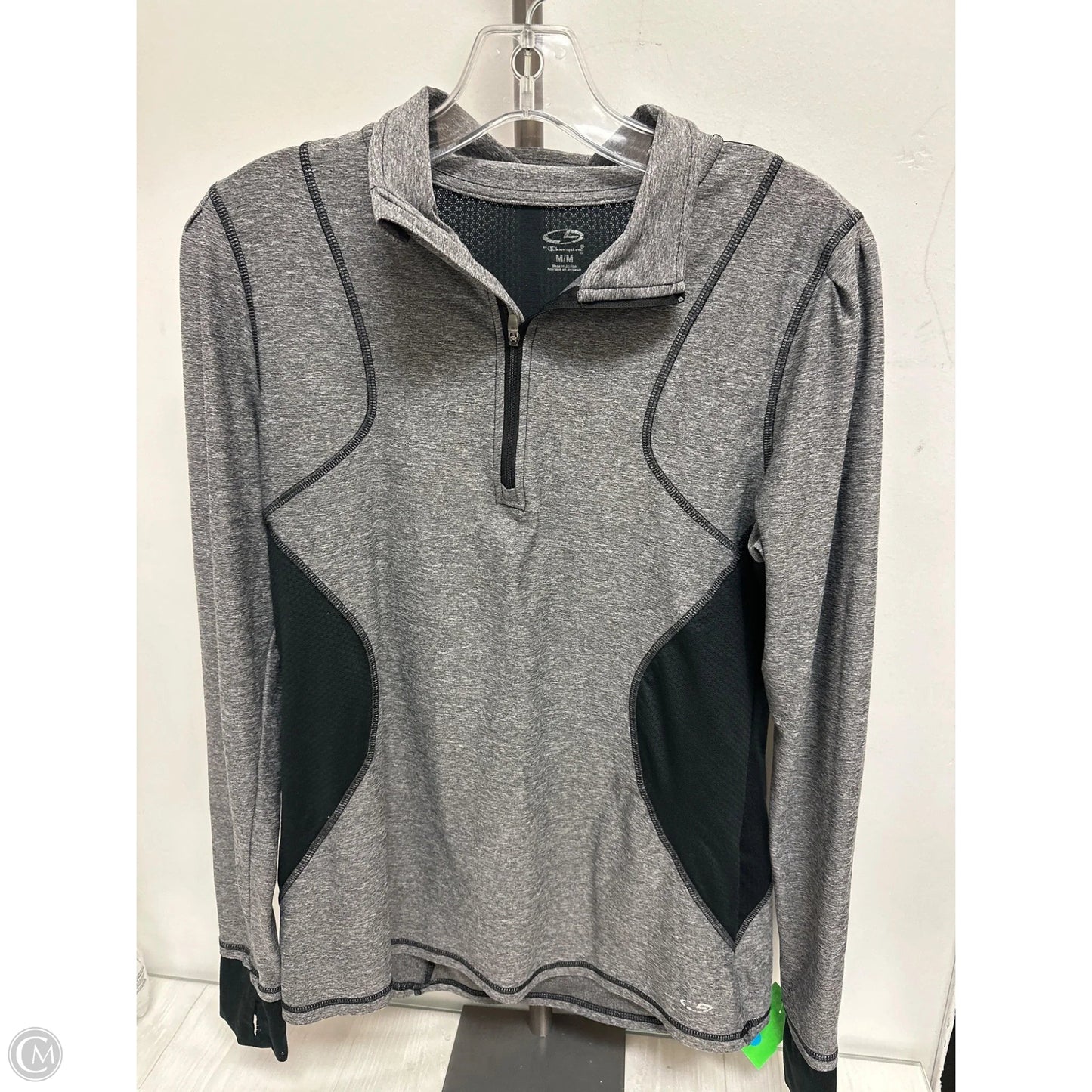 Athletic Top Long Sleeve Collar By Champion In Black & Grey, Size: M