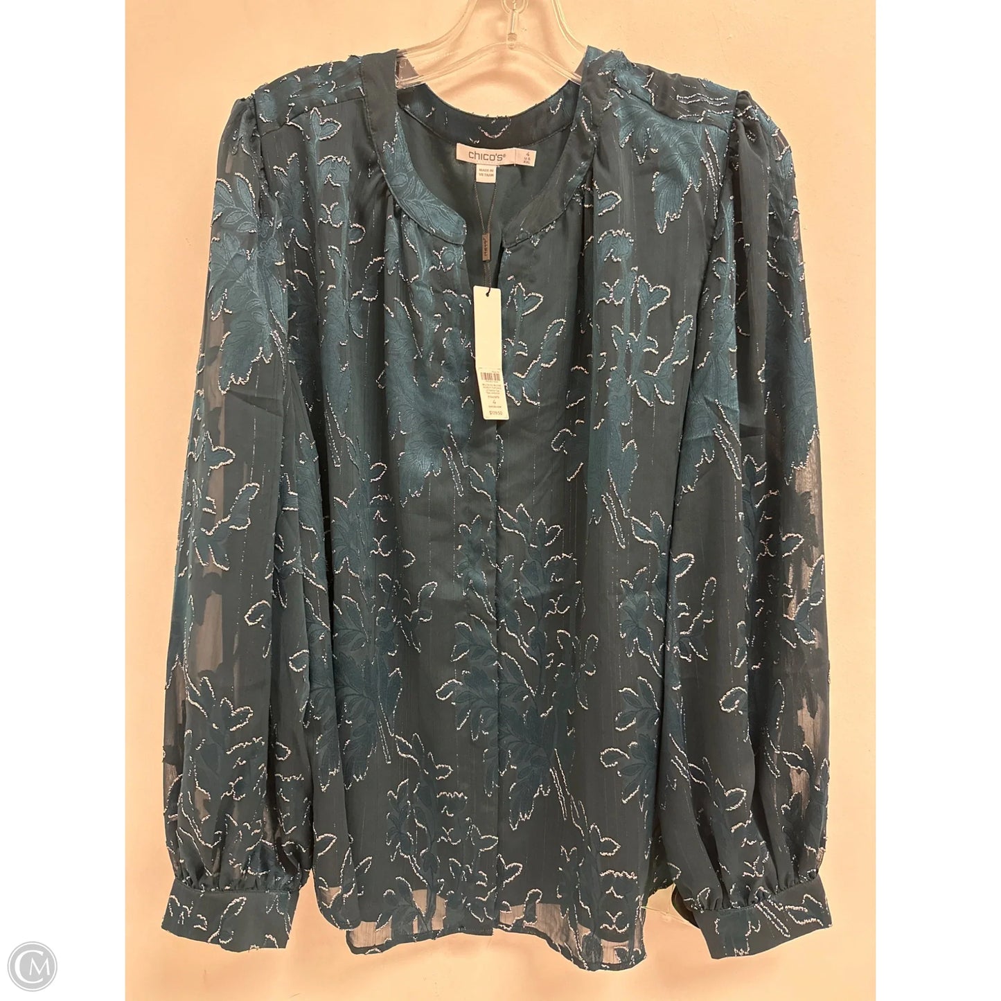 Blouse Long Sleeve By Chicos In Green, Size: 1x