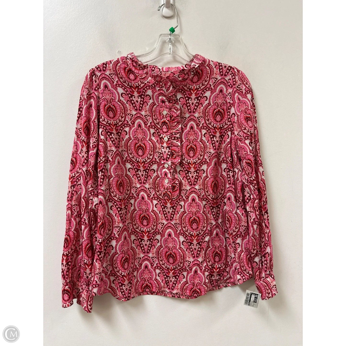 Top Long Sleeve By Talbots In Pink & White, Size: Lp