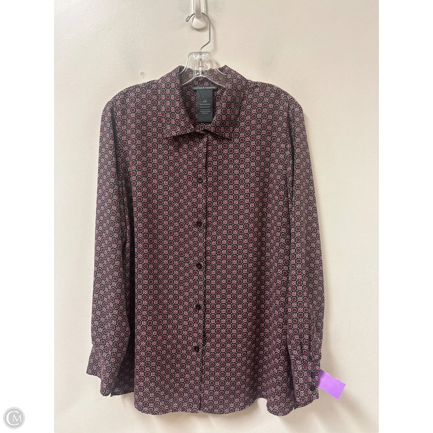 Blouse Long Sleeve By Chelsea And Theodore In Grey & Red, Size: L