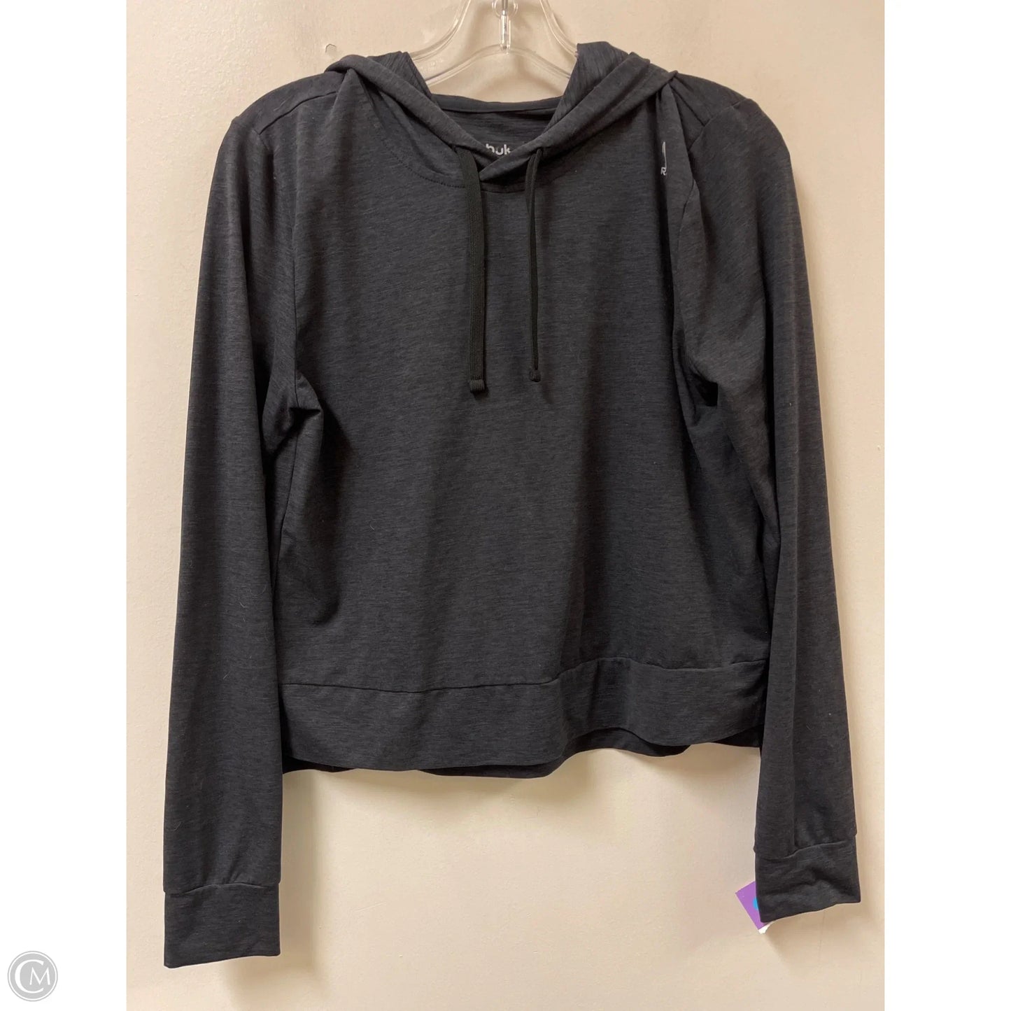 Athletic Top Long Sleeve Hoodie By Reebok In Grey, Size: S