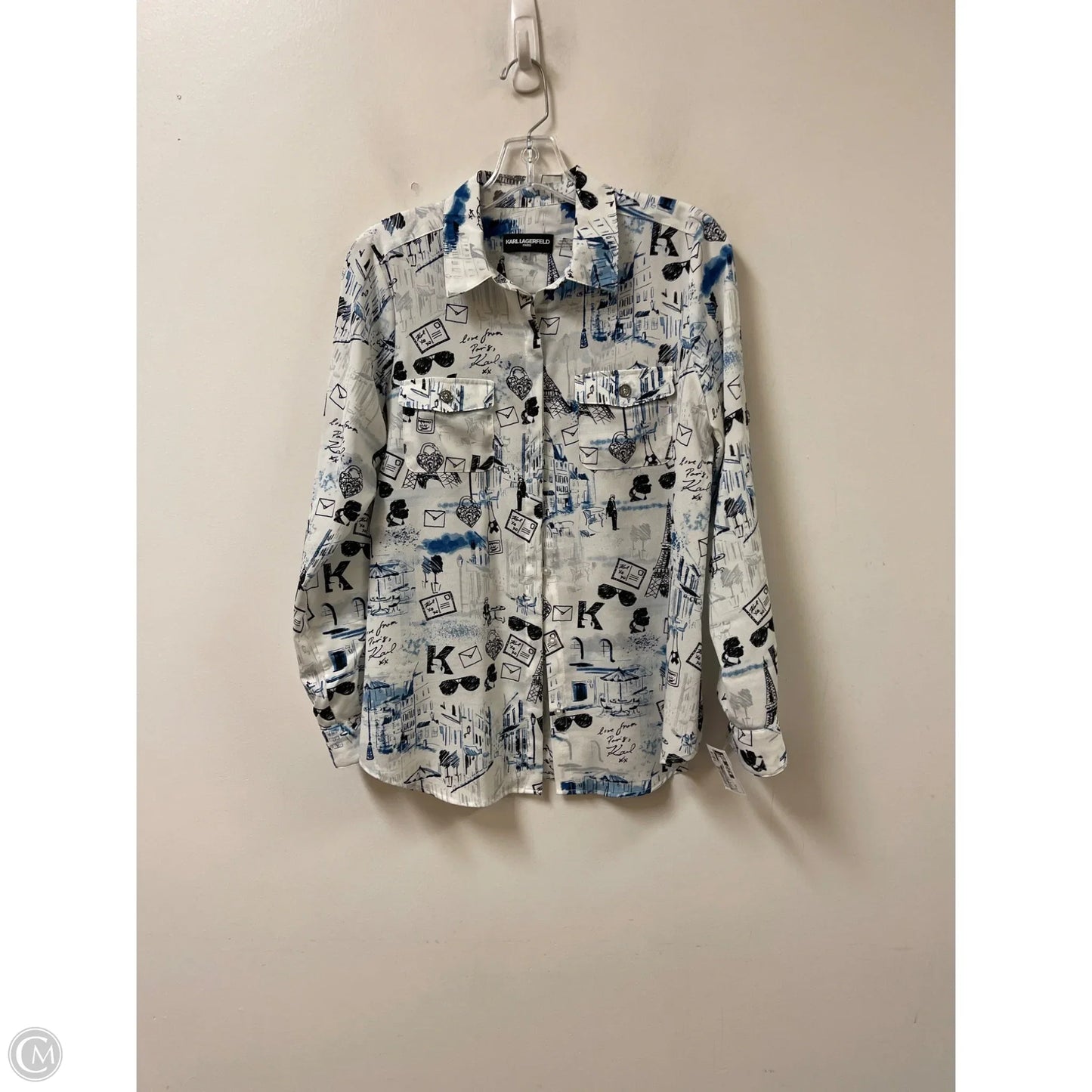 Blouse Designer By Karl Lagerfeld In Black & Blue, Size: Xs