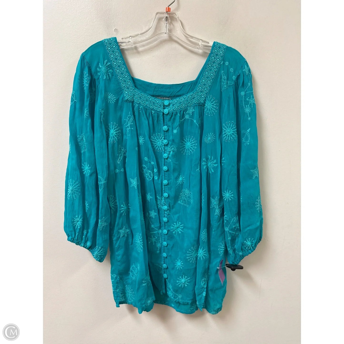 Blouse Long Sleeve By Johnny Was In Blue, Size: M