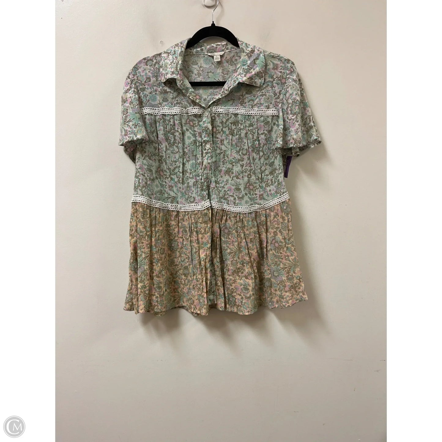 Blouse Short Sleeve By Cato In Floral Print, Size: L
