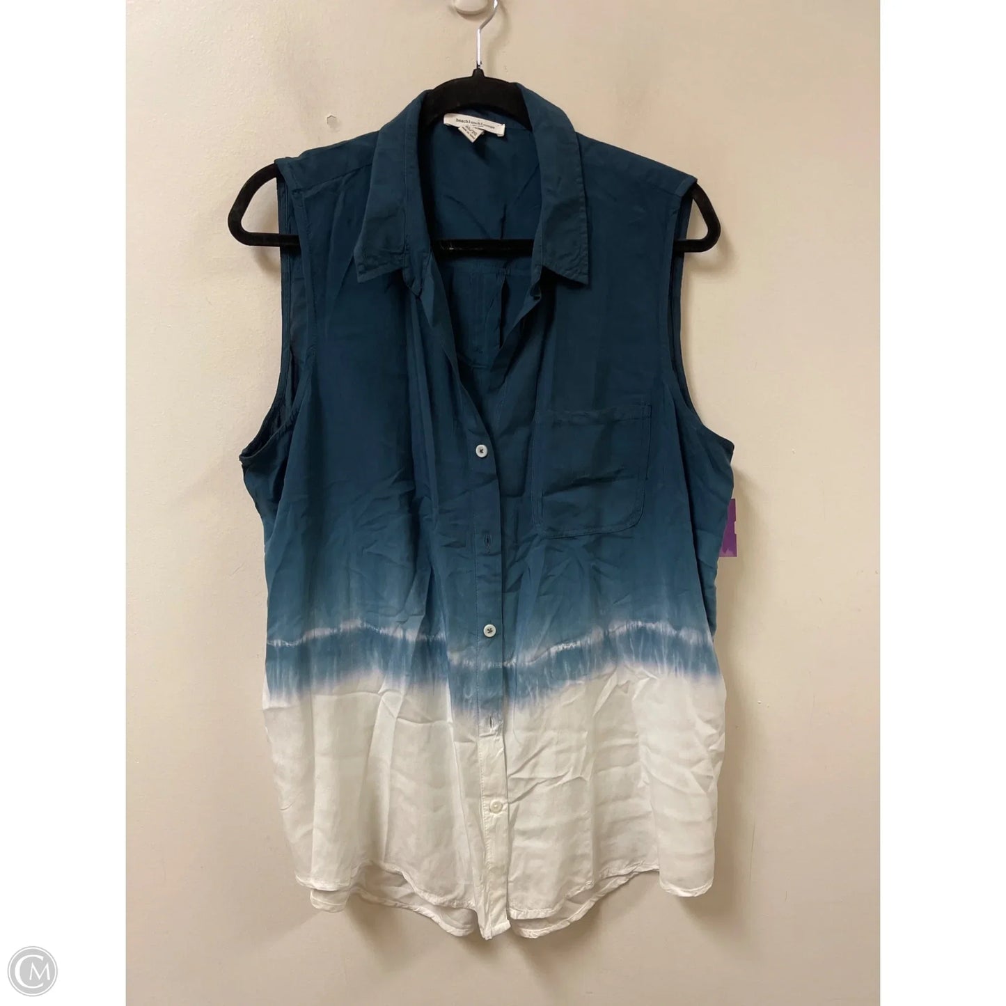 Blouse Sleeveless By Beachlunchlounge In Blue & Cream, Size: Xl