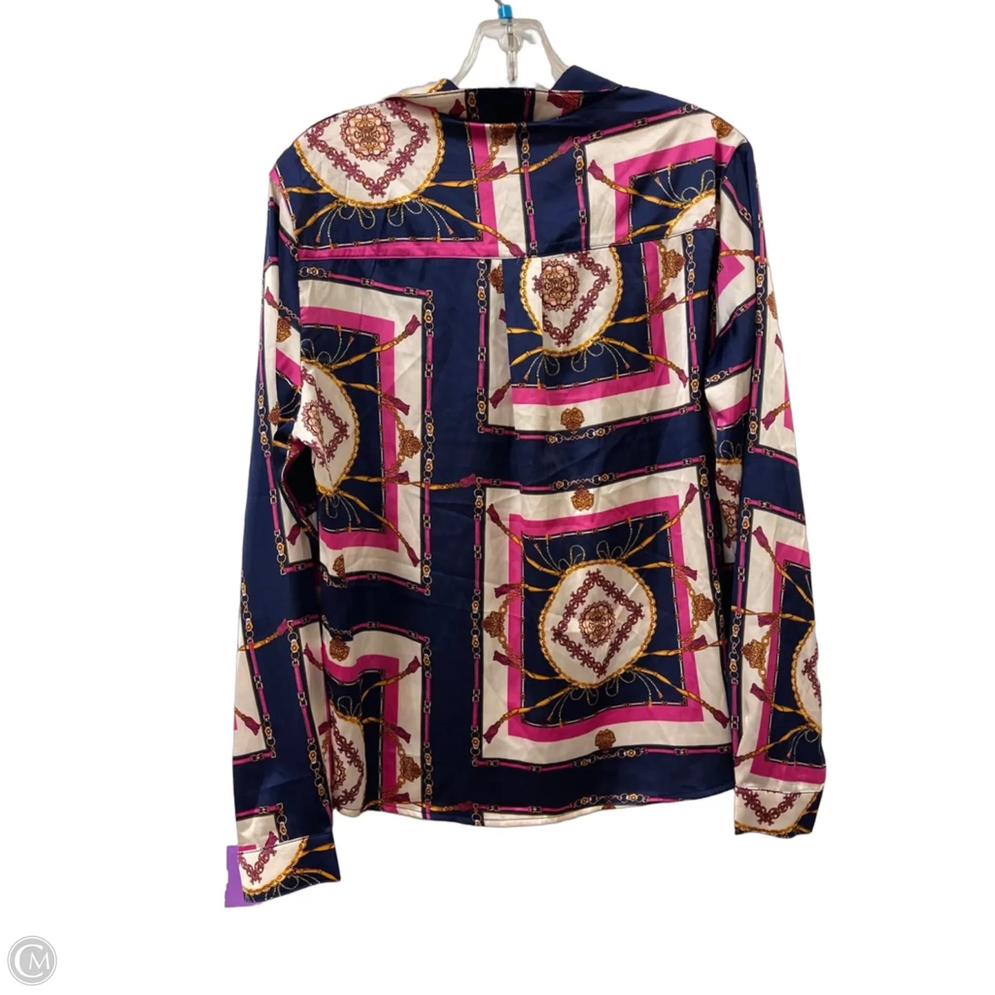Blouse Long Sleeve By Fashion Nova In Blue & Pink, Size: M