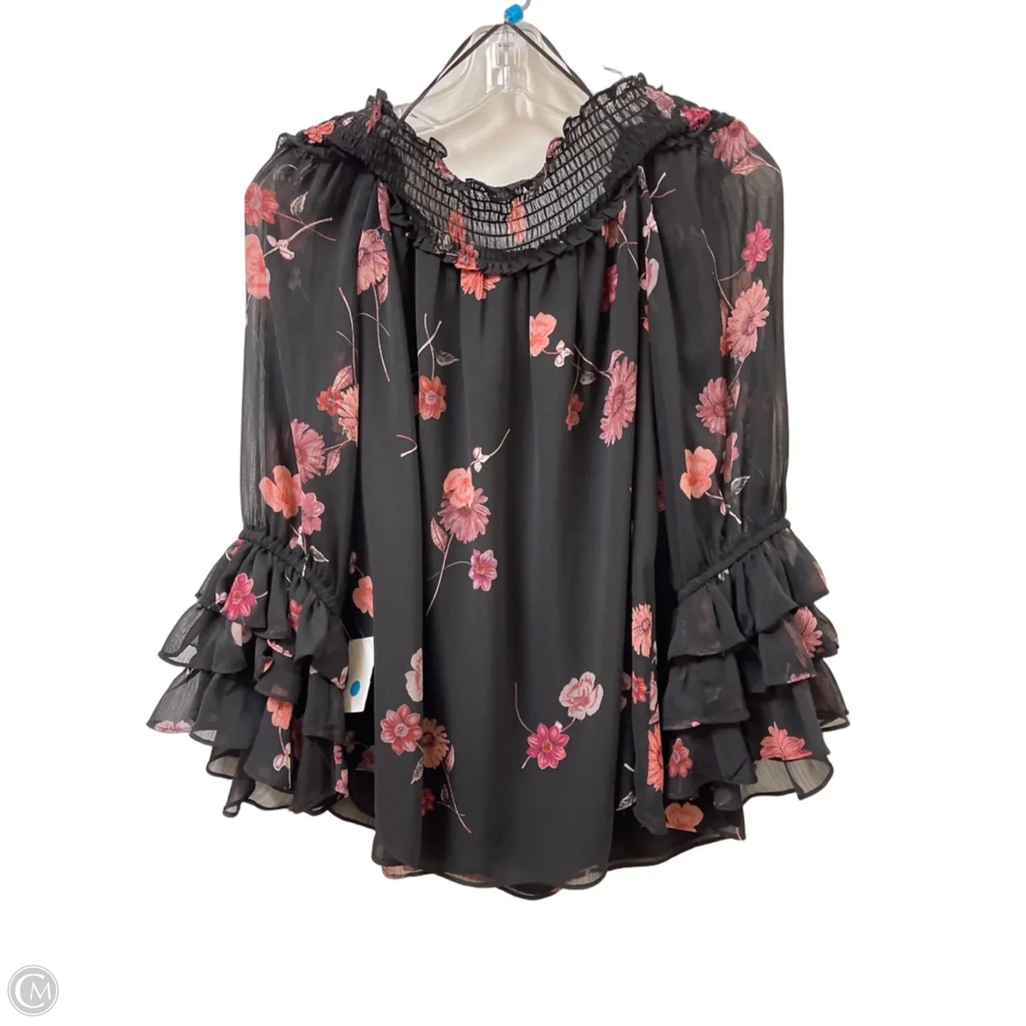 Top Long Sleeve By Cece In Black & Pink, Size: L