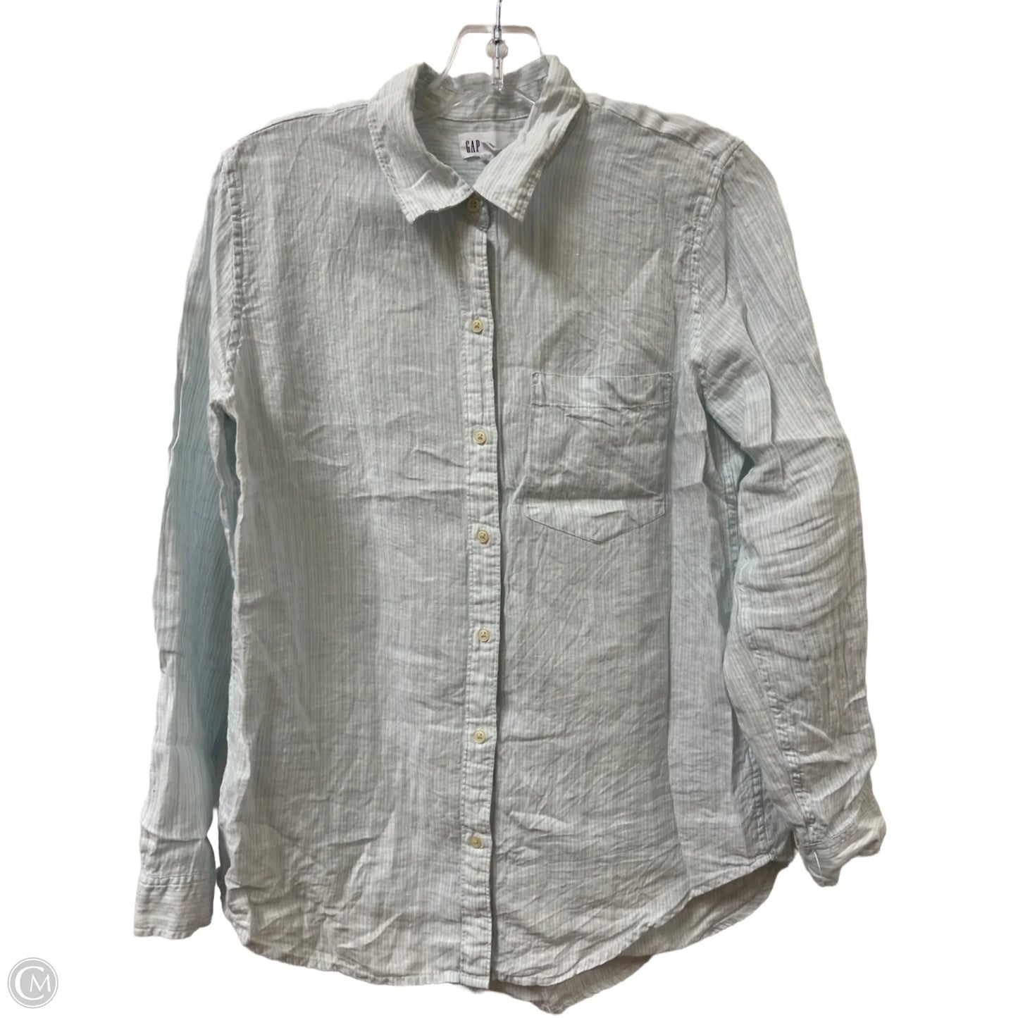 Blouse Long Sleeve By Gap In Blue & White, Size: S