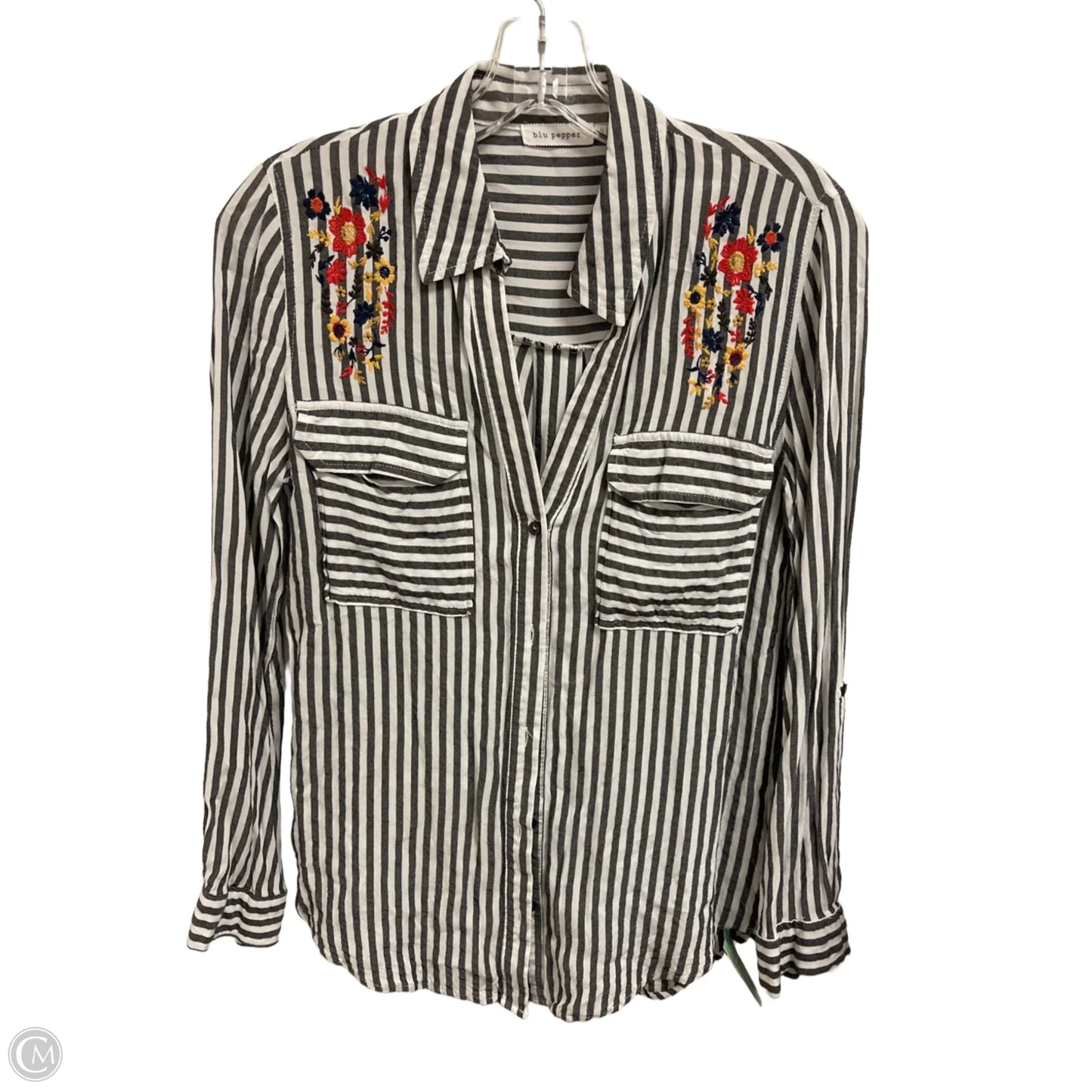 Blouse Long Sleeve By Blu Pepper In Striped Pattern, Size: S