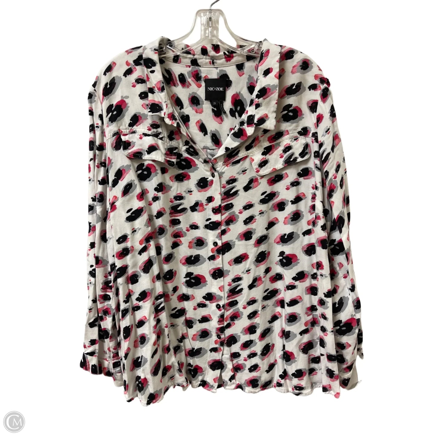 Blouse Long Sleeve By Nic + Zoe In Black & Pink, Size: 2x