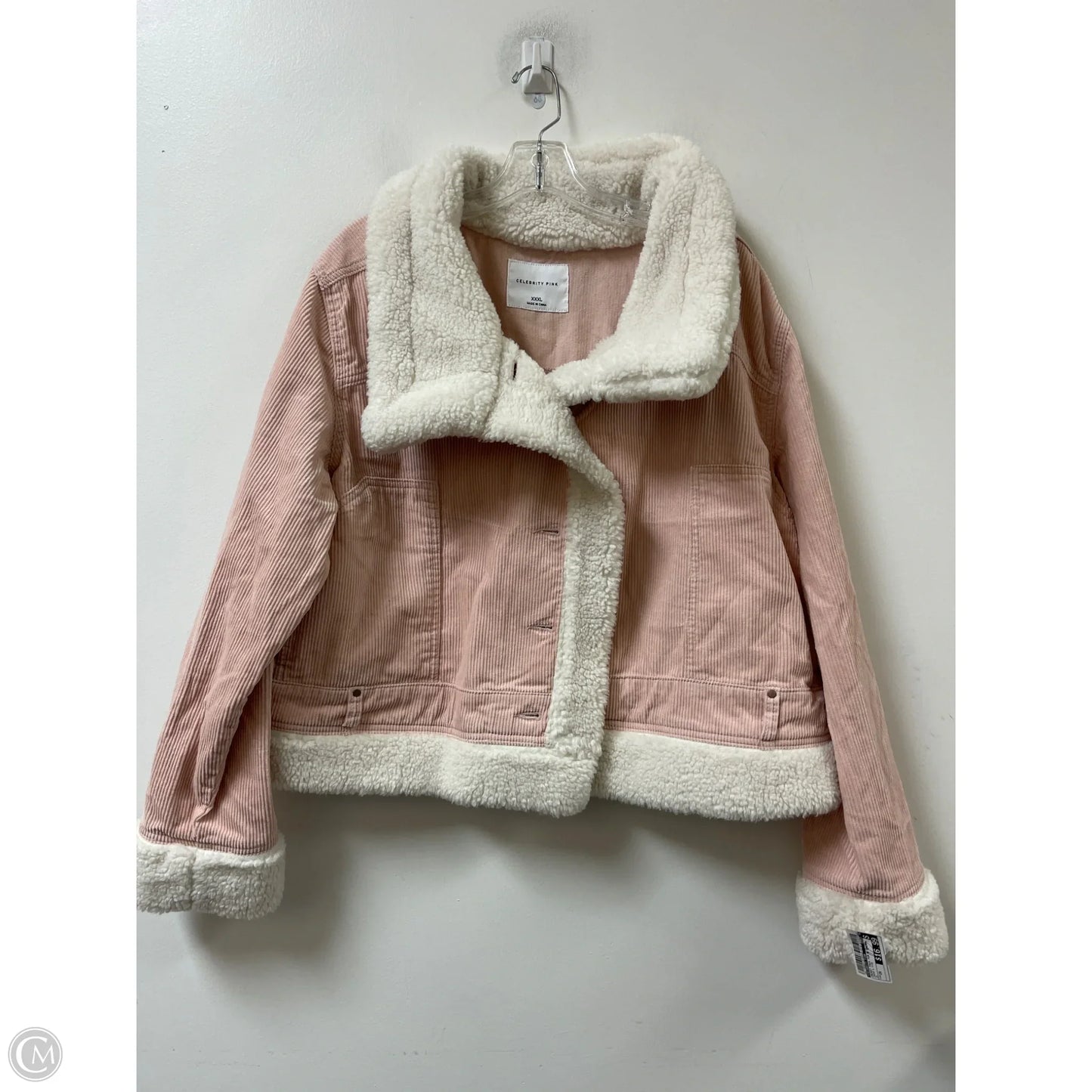 Jacket Faux Fur & Sherpa By Celebrity Pink In Cream & Pink, Size: 2x