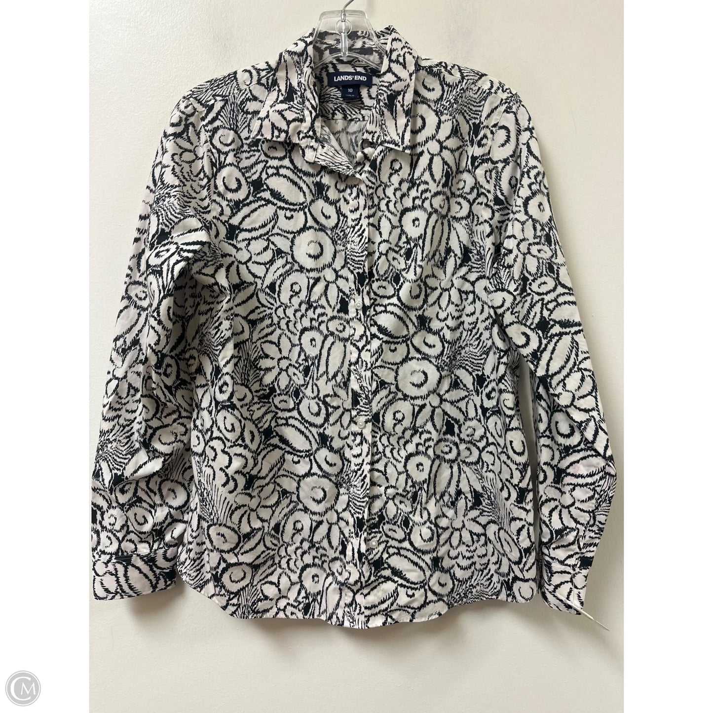 Blouse Long Sleeve By Lands End In Black & White, Size: M