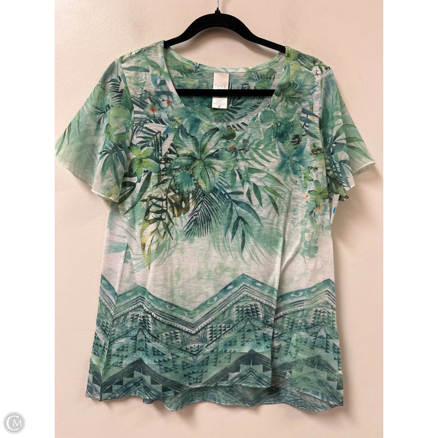 Top Short Sleeve By Time And Tru In Green & White, Size: M