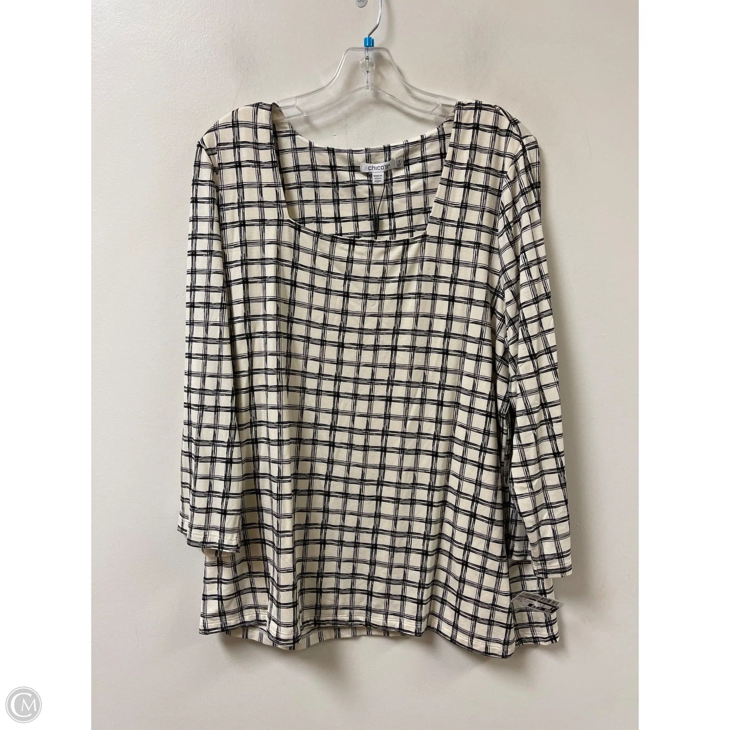 Top Long Sleeve By Chicos In Black & Cream, Size: Xl