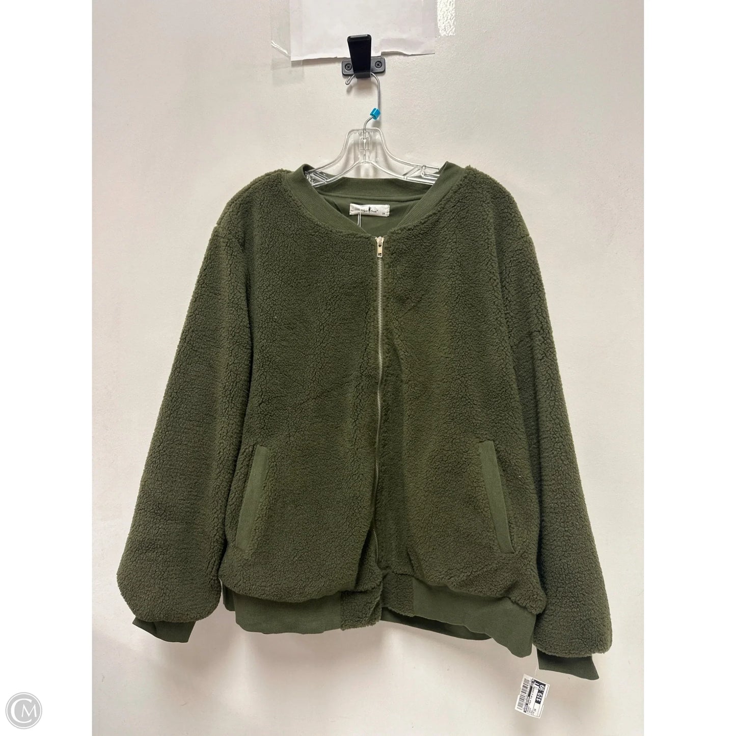 Jacket Faux Fur & Sherpa By Agnes Orinda In Green, Size: 3x