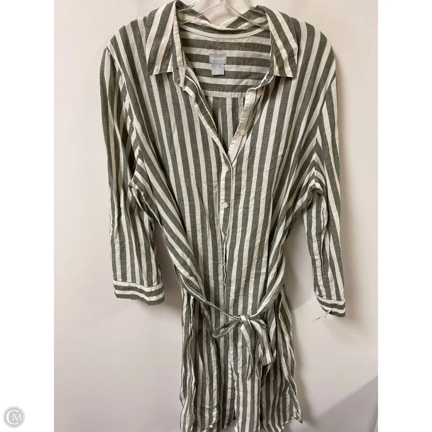 Dress Casual Midi By Chicos In Green & White, Size: Xl