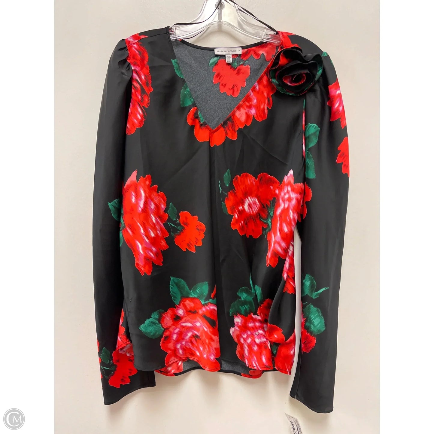 Top Long Sleeve By Maison Damelie In Black & Red, Size: Xl