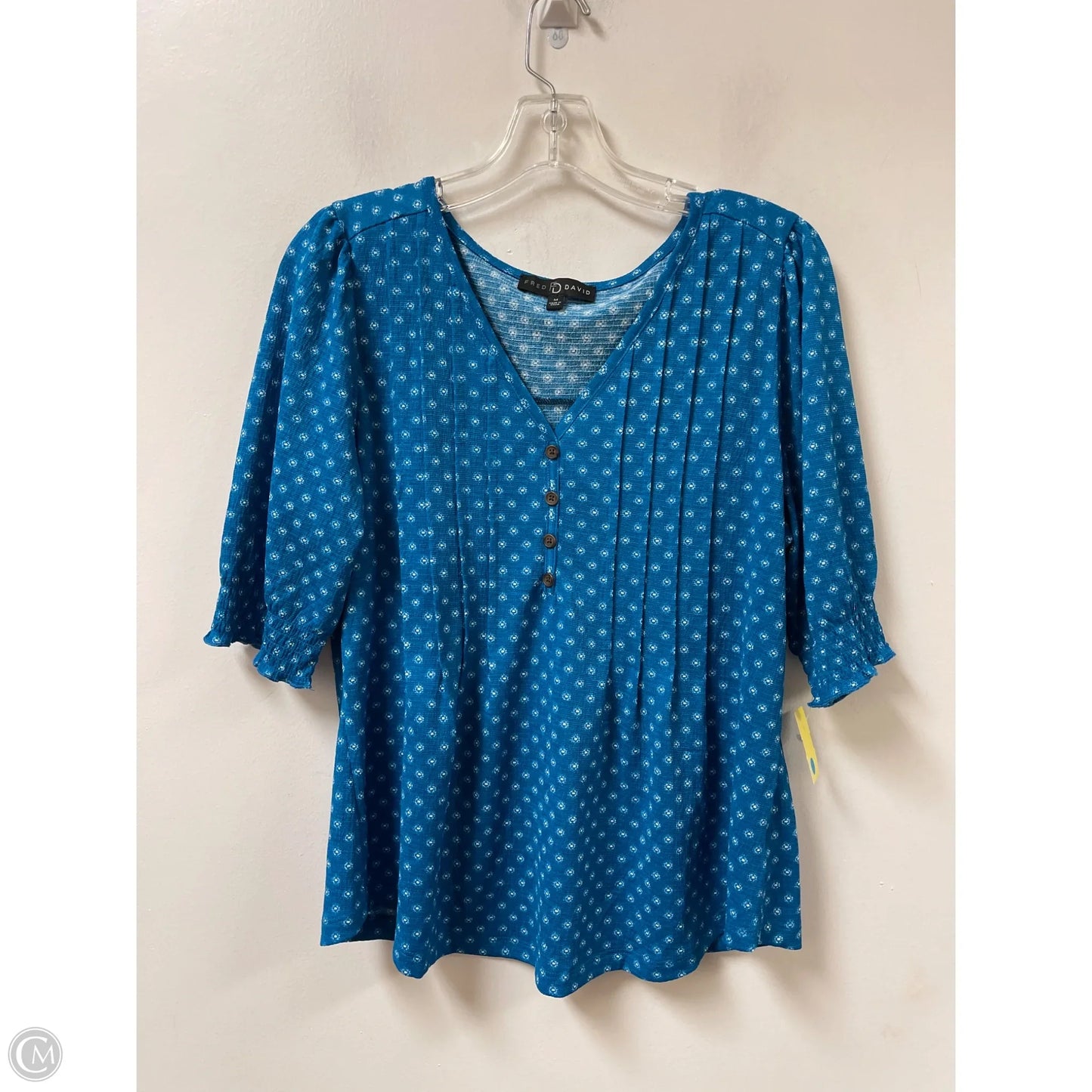 Top Long Sleeve By Fred David In Blue & White, Size: M