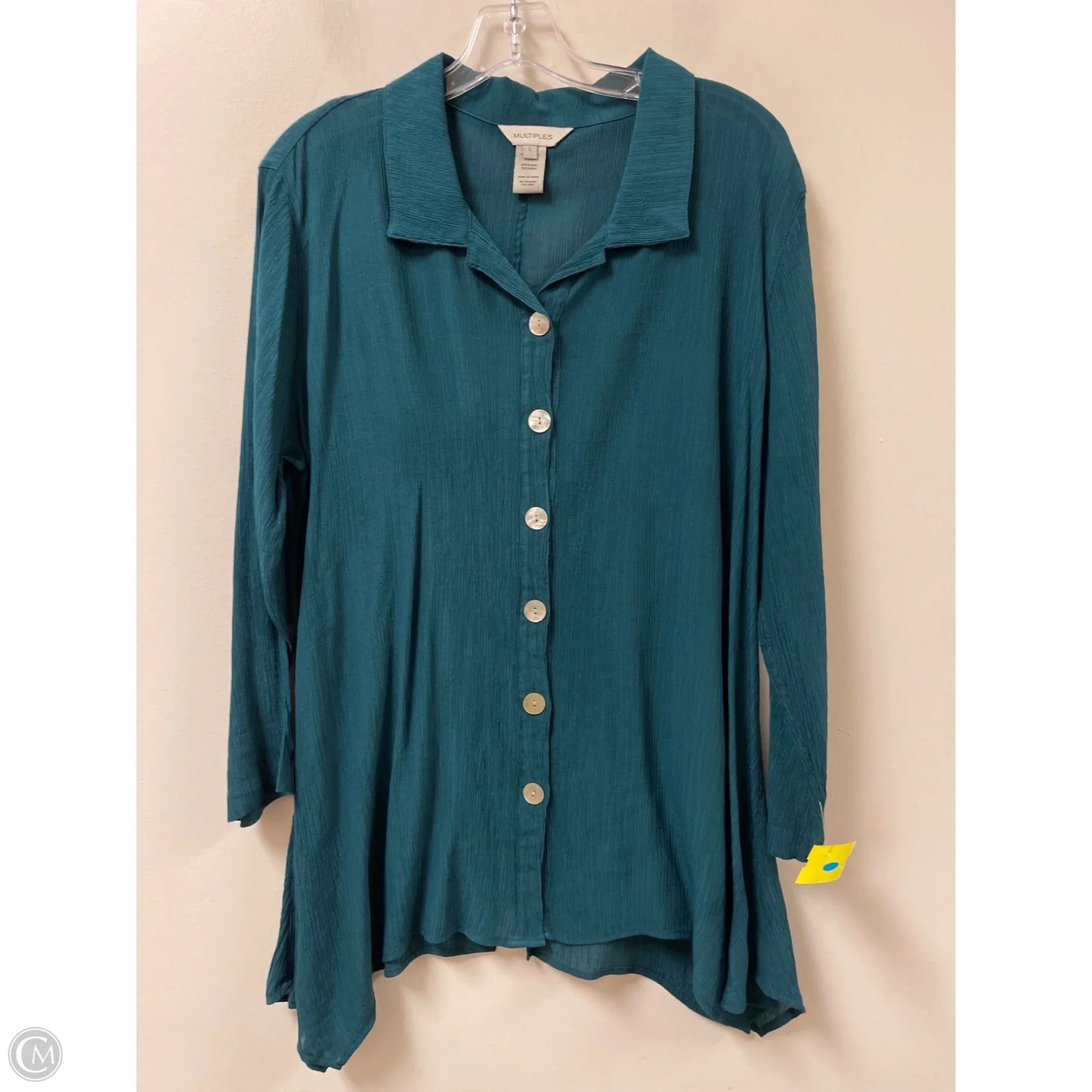 Blouse Long Sleeve By Multiples In Teal, Size: L