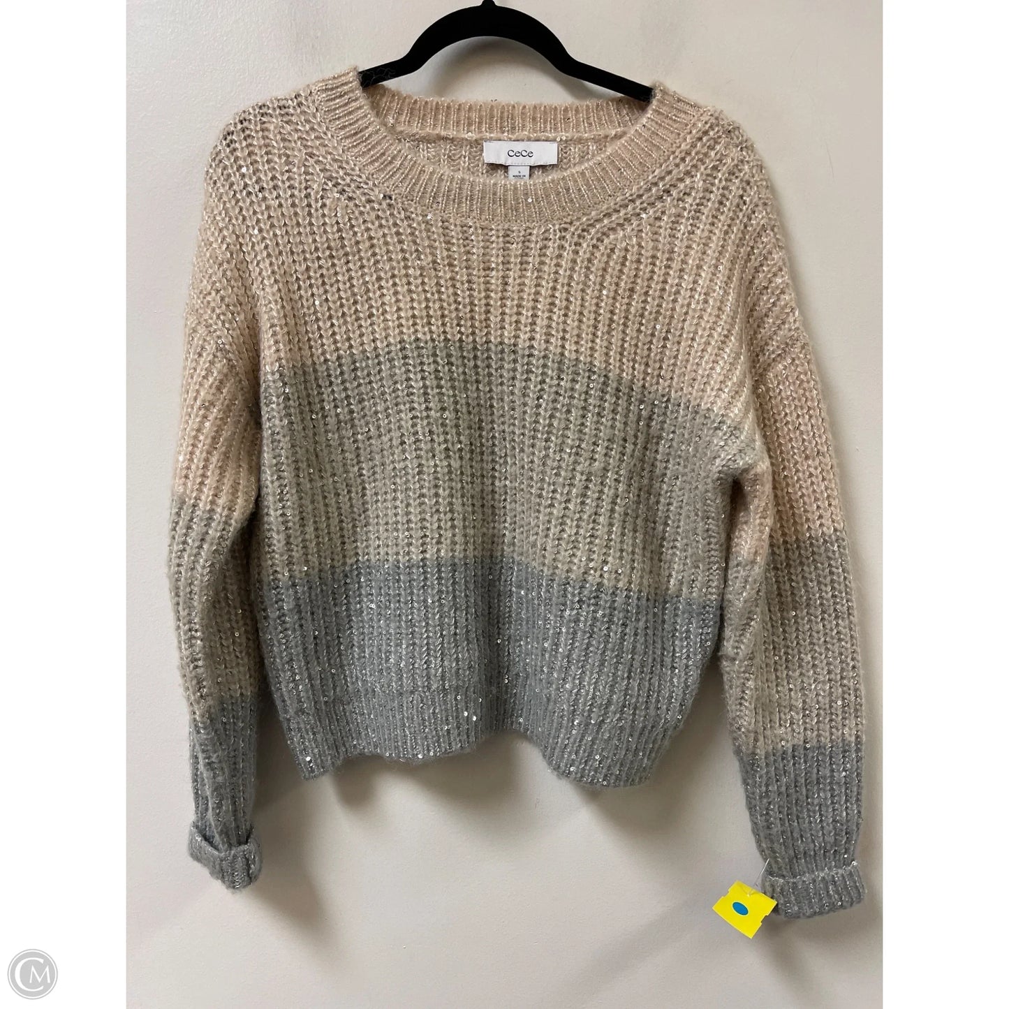 Sweater By Cece In Cream & Grey, Size: S