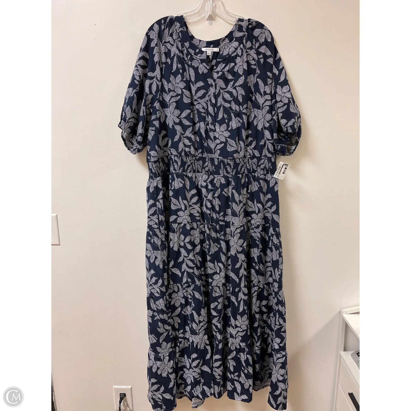 Dress Casual Maxi By Chicos In Blue & White, Size: 1x
