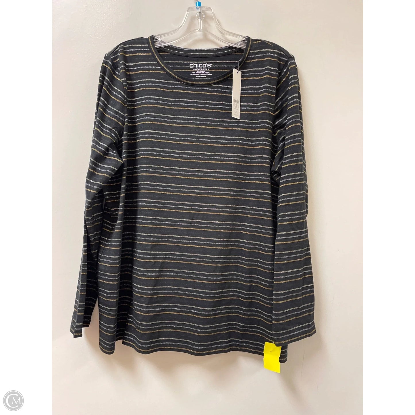 Top Long Sleeve By Chicos In Black & Gold, Size: Xl