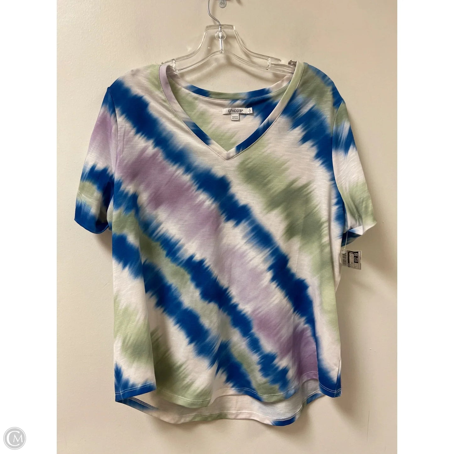 Top Short Sleeve By Chicos In Blue & Green, Size: L
