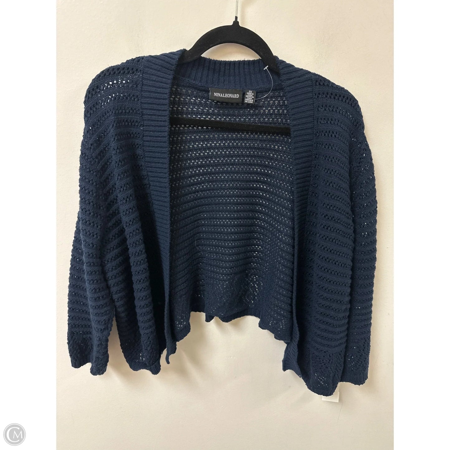 Sweater Cardigan By Nina Leonard In Navy, Size: 2x