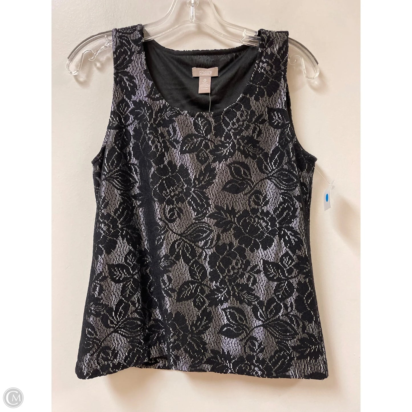Top Sleeveless By Chicos In Black & Silver, Size: S