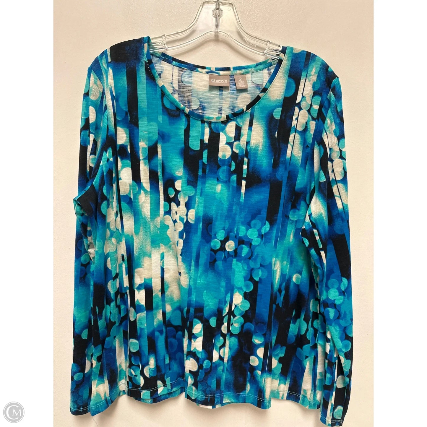 Top Long Sleeve By Chicos In Blue & Cream, Size: L