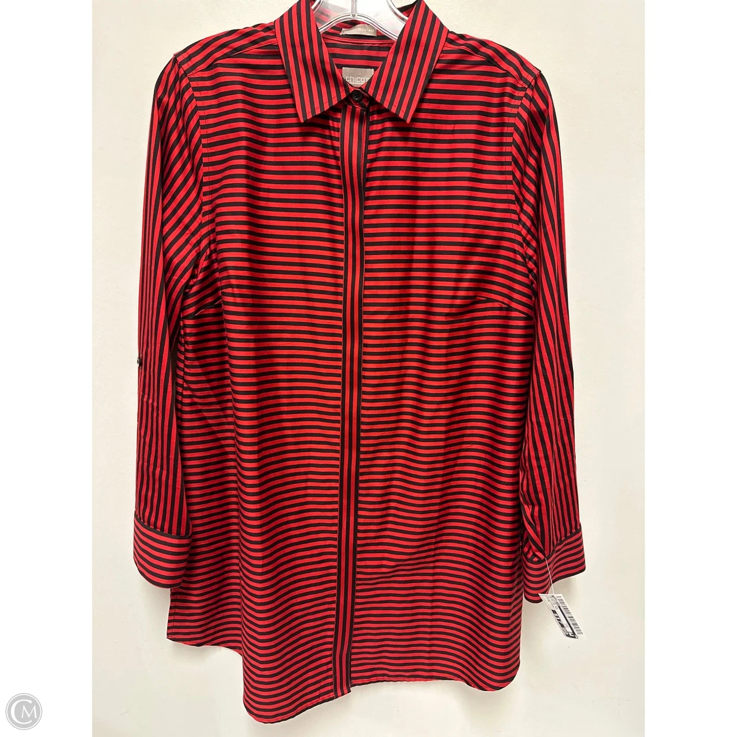Blouse Long Sleeve By Chicos In Black & Red, Size: M