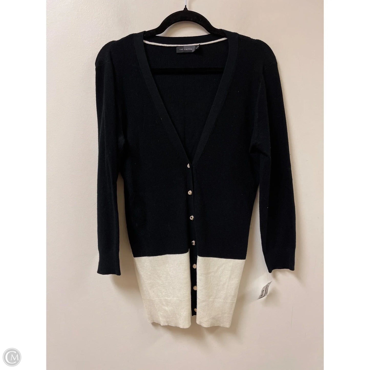 Sweater Cardigan By Limited In Black & White, Size: M