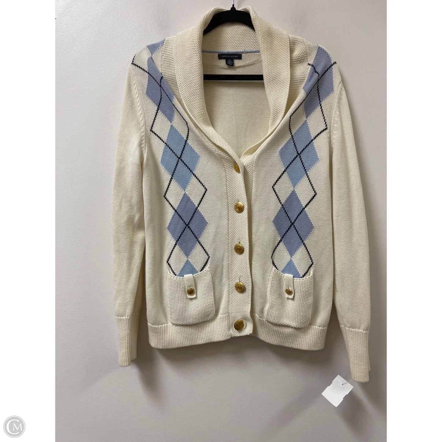 Sweater Cardigan By Tommy Hilfiger In Blue & White, Size: L