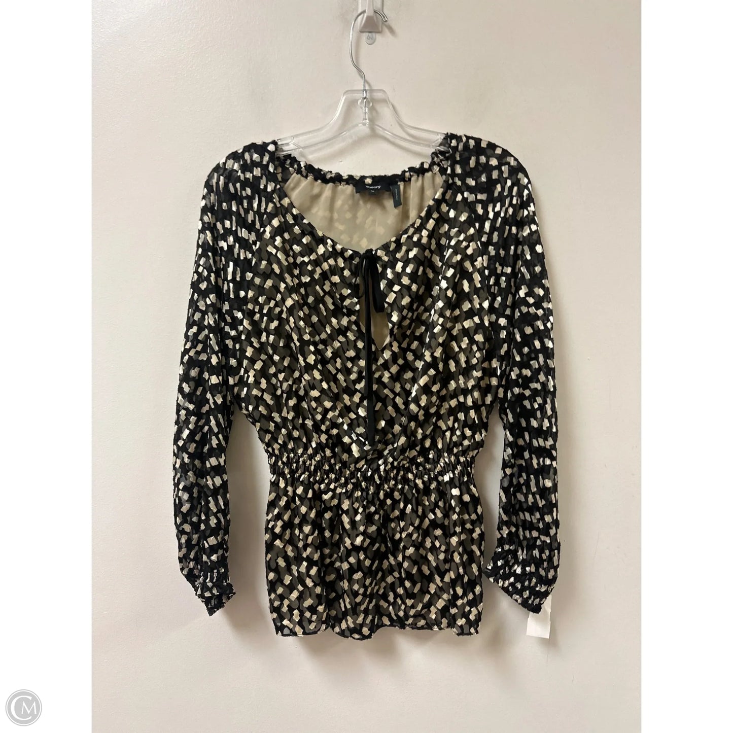 Top Long Sleeve By Theory In Black & Cream, Size: M