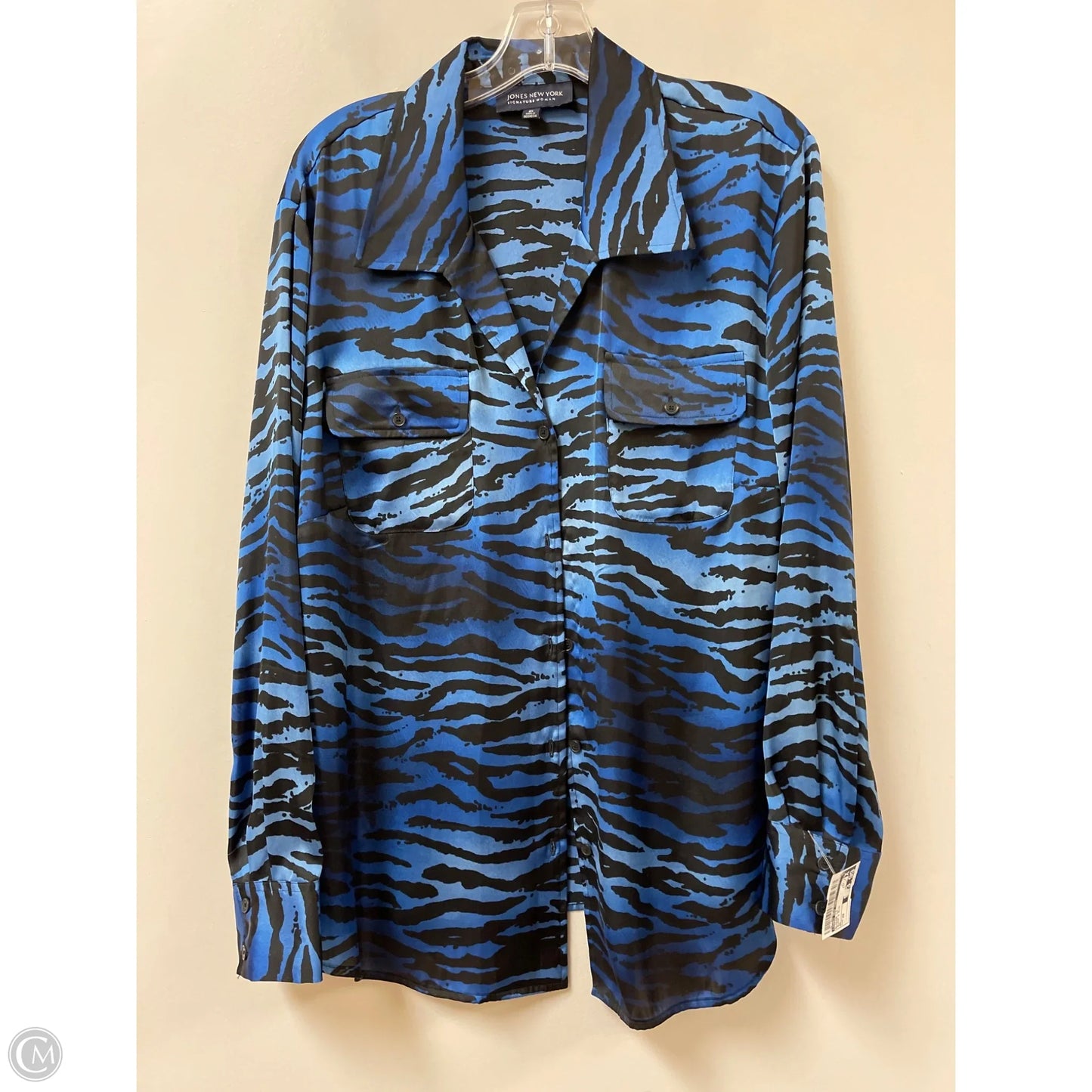 Blouse Long Sleeve By Jones New York In Black & Blue, Size: 2x
