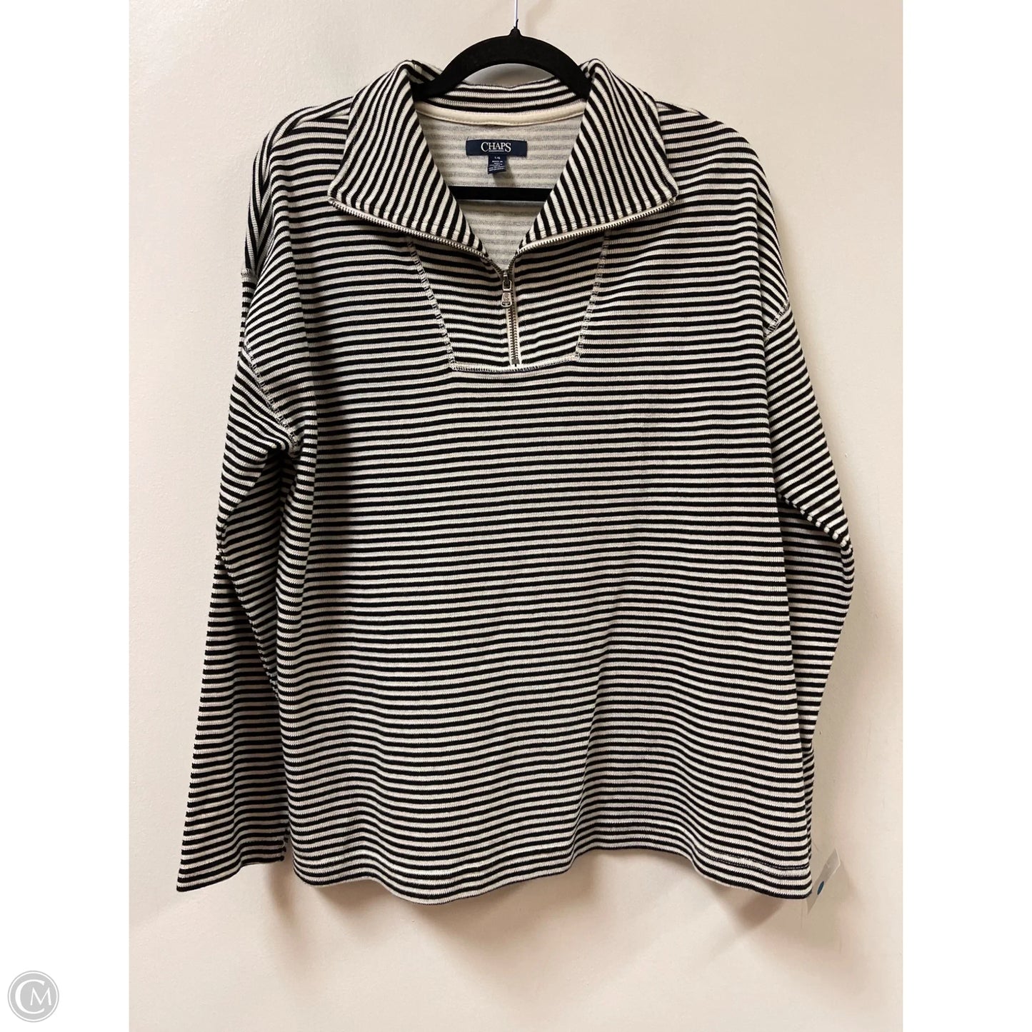 Sweatshirt Collar By Chaps In Black & White, Size: L