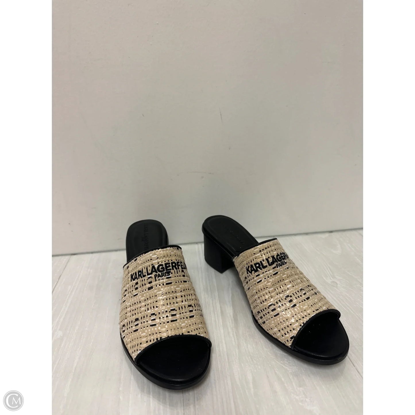 Sandals Designer By Karl Lagerfeld In Black & Cream, Size: 9