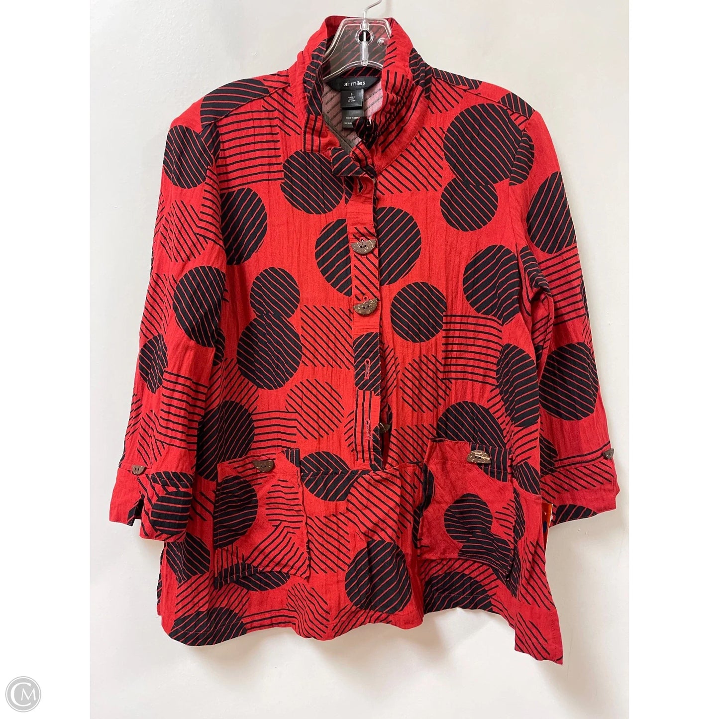 Blouse Long Sleeve By Ali Miles In Black & Red, Size: S