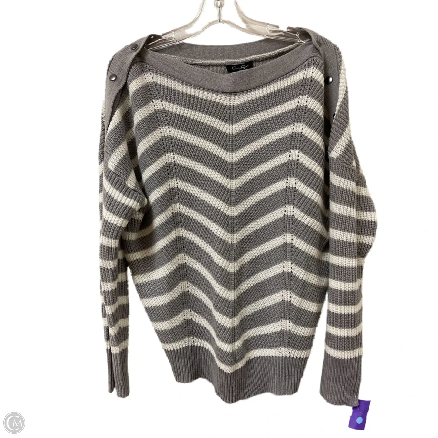 Sweater By Jessica Simpson In Grey & White, Size: L