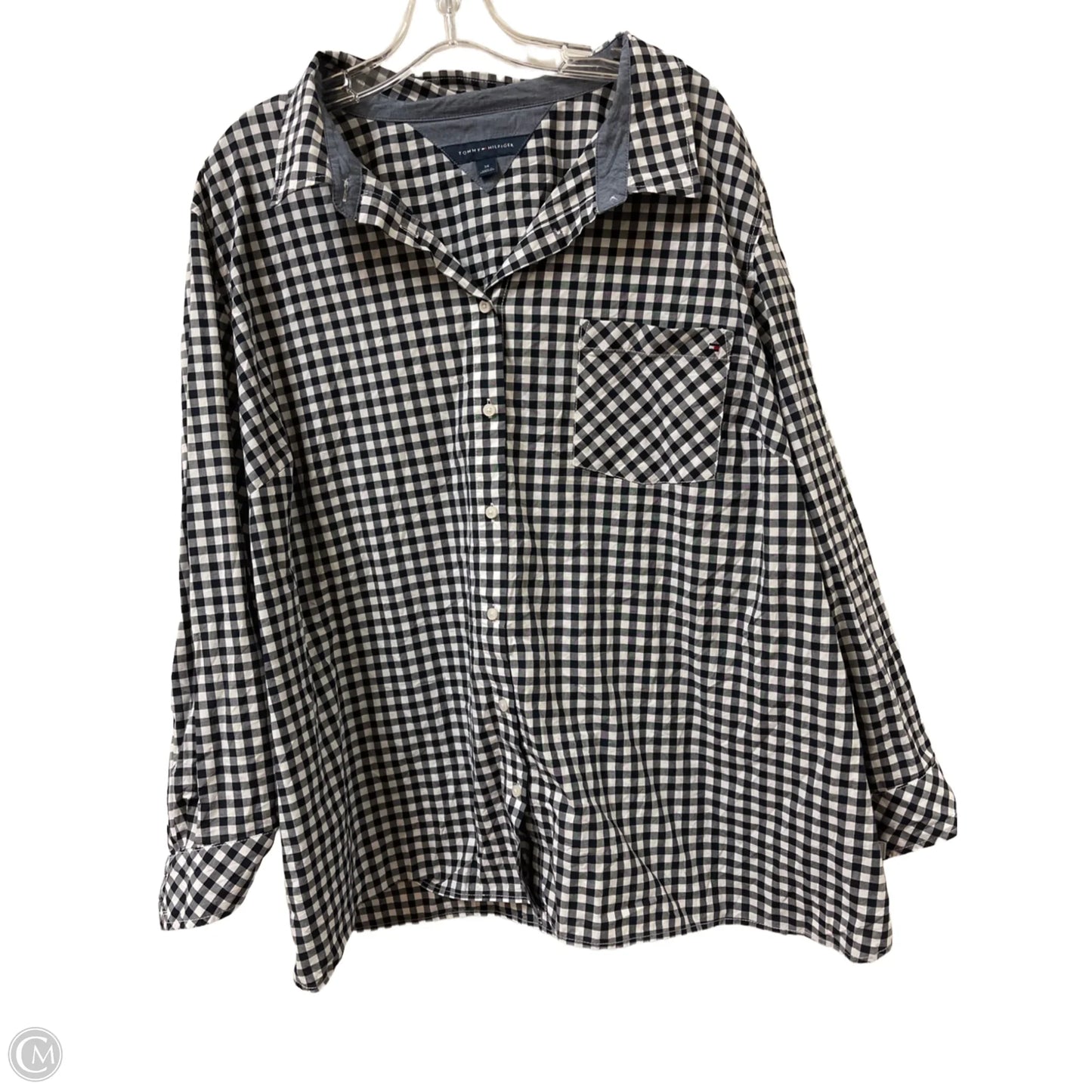 Blouse Long Sleeve By Tommy Hilfiger In Blue & White, Size: 3x