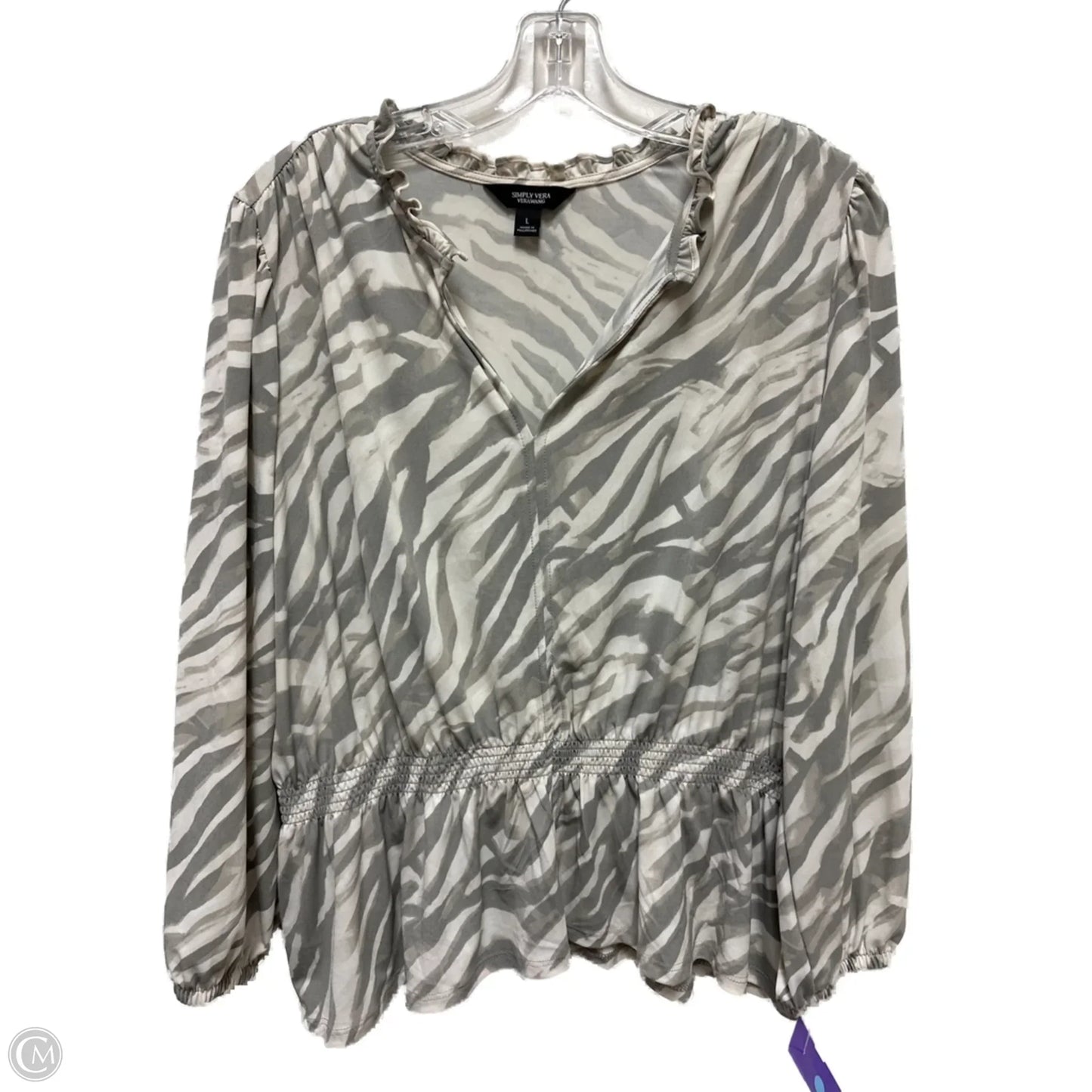 Top Long Sleeve By Simply Vera In Cream & Grey, Size: L