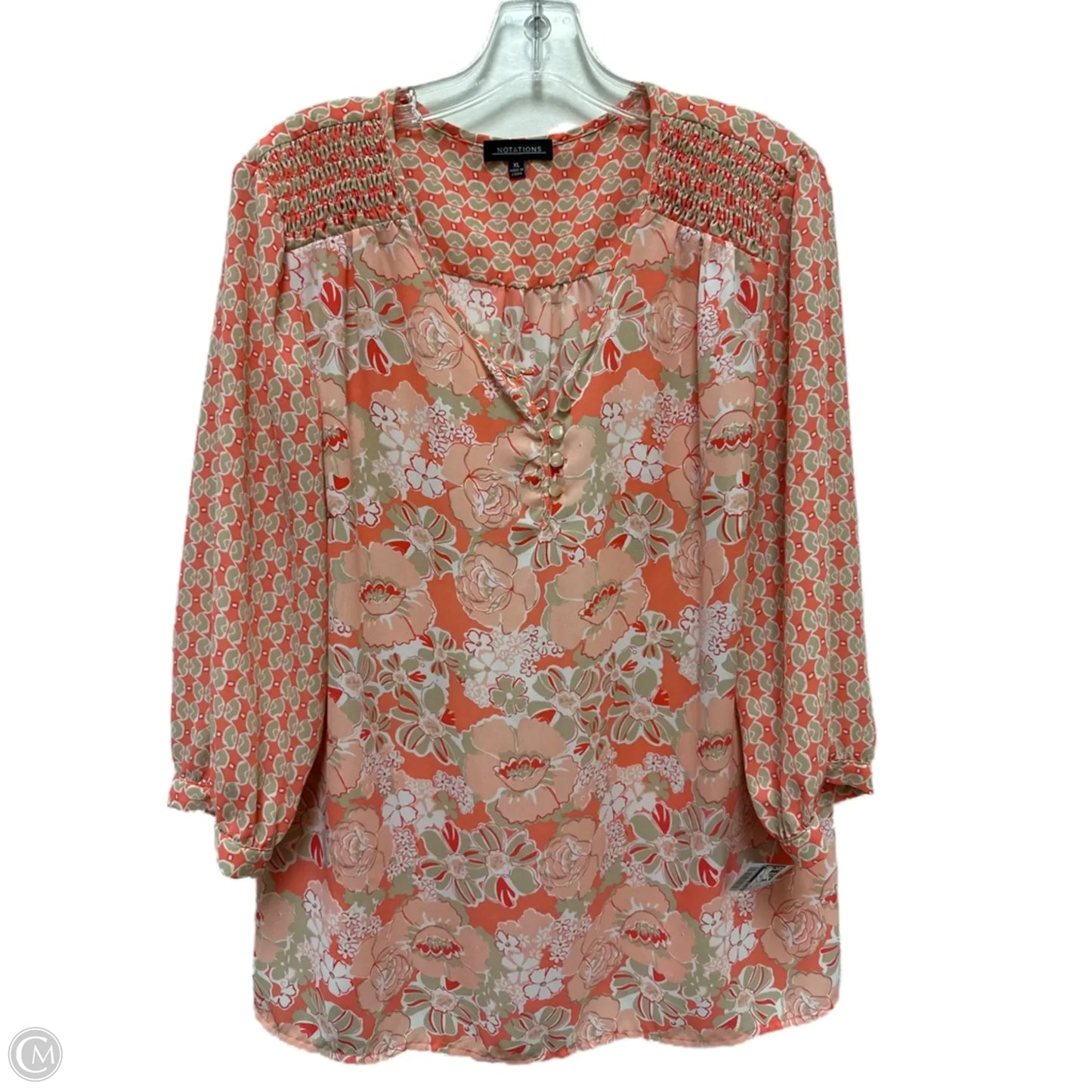 Top Long Sleeve By Notations In Orange & Pink, Size: Xl