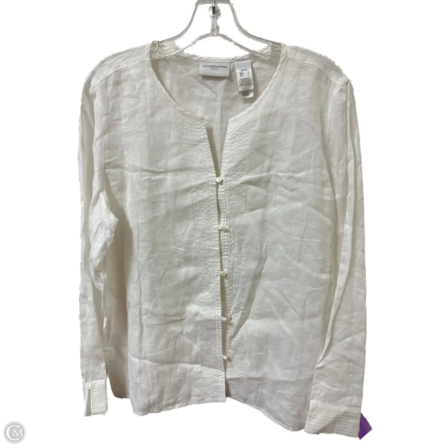 Blouse Long Sleeve By Liz Claiborne In White, Size: L